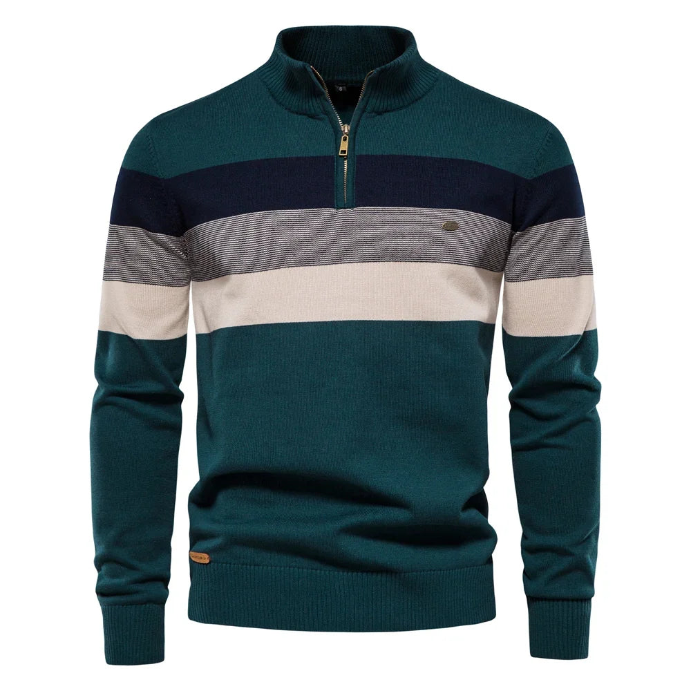 Men's Cotton Zip Neck Winter Sweater - Mock Neck Casual Knit Top