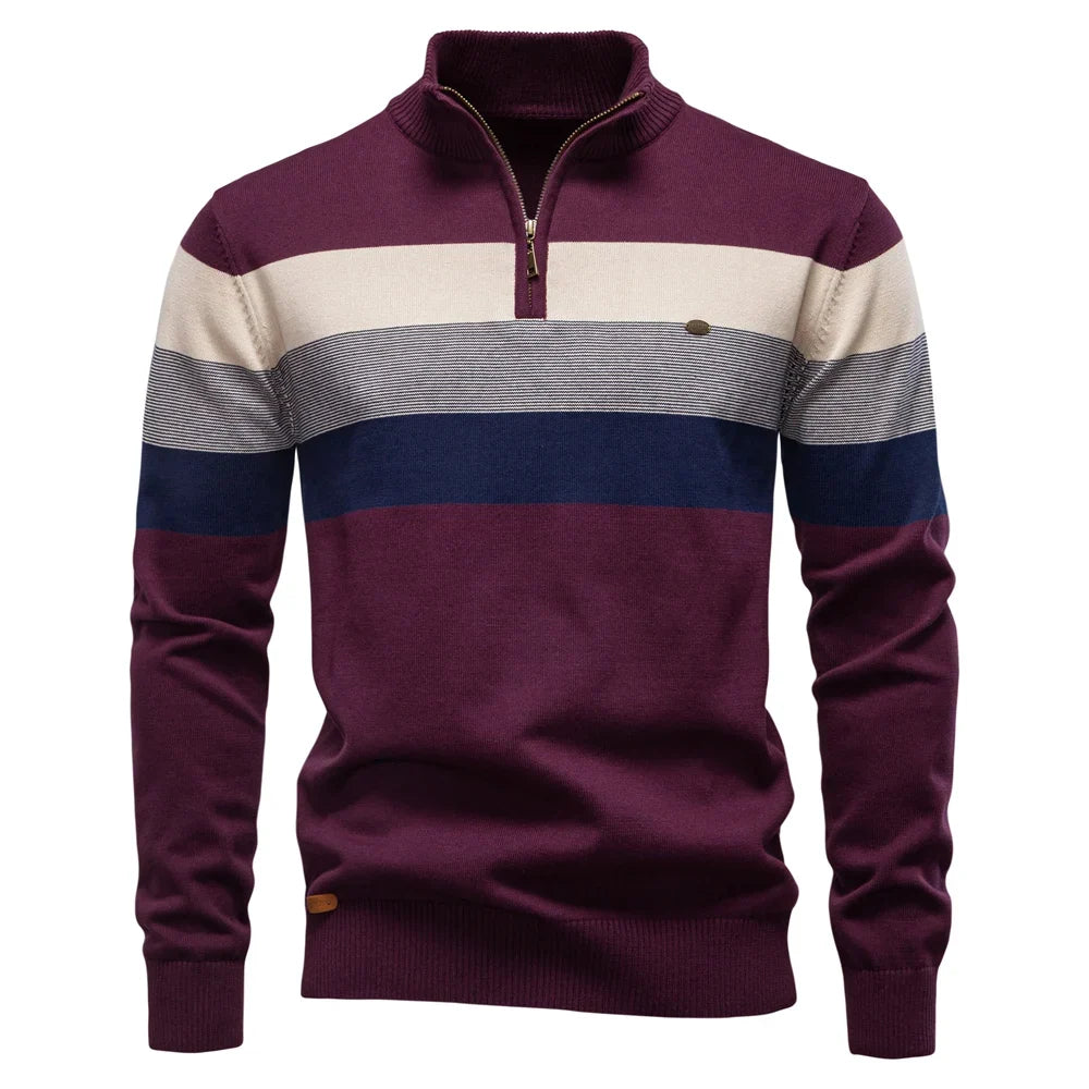 Men's Cotton Zip Neck Winter Sweater - Mock Neck Casual Knit Top