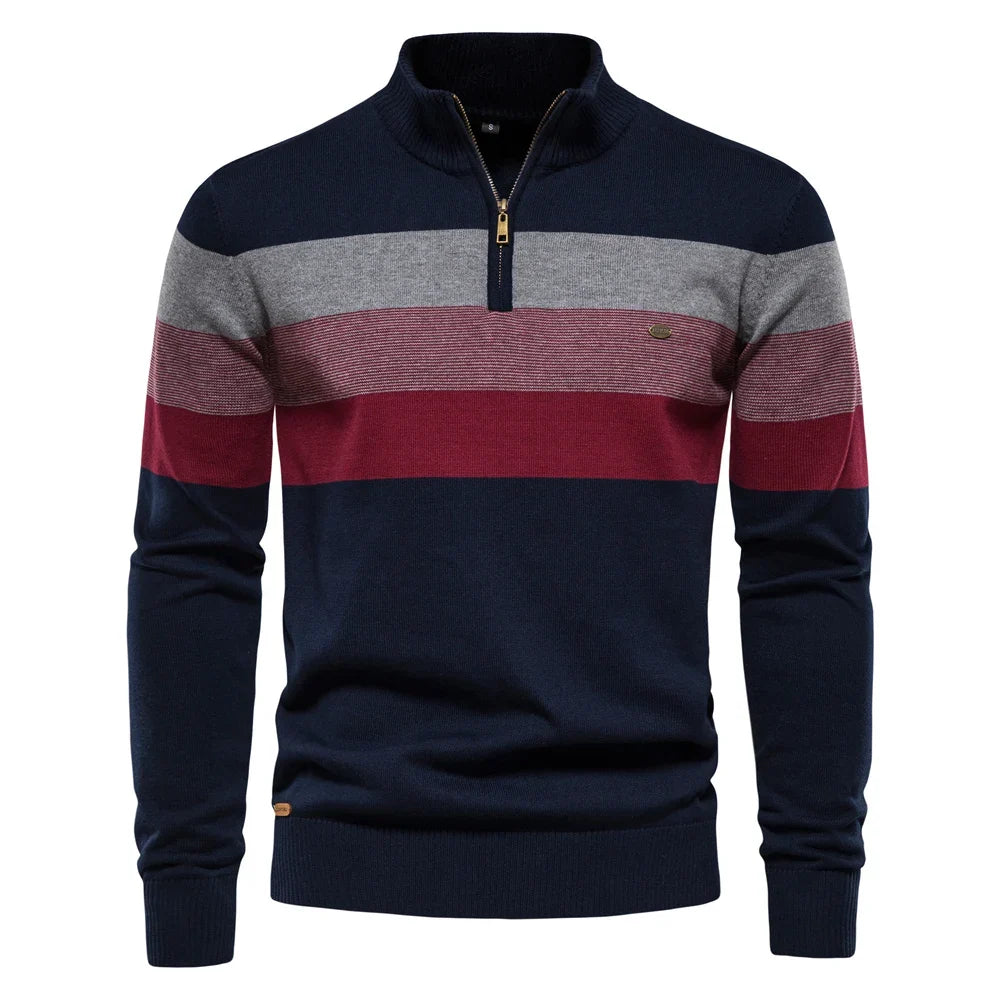 Men's Cotton Zip Neck Winter Sweater - Mock Neck Casual Knit Top