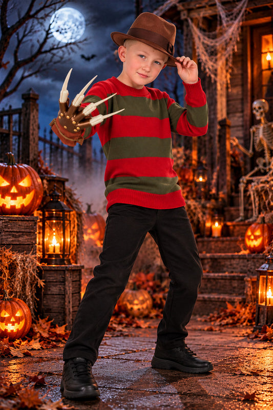 Nightmare Demon 3pcs Kids Red and Green Knitted Jumper Hat and Claw Glove