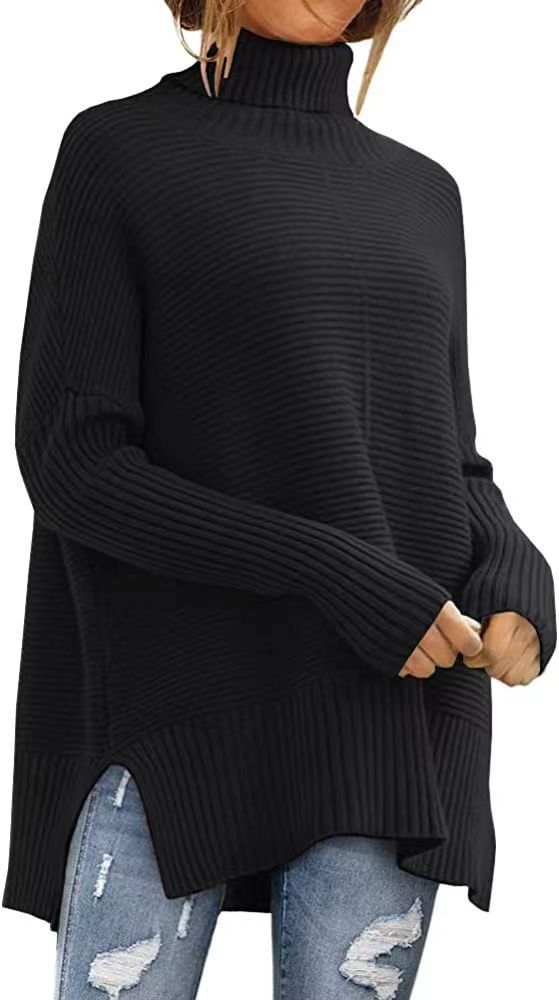 Women's Oversized Turtleneck Sweaters Fall Batwing Sleeve Ribbed Tunic Sweater