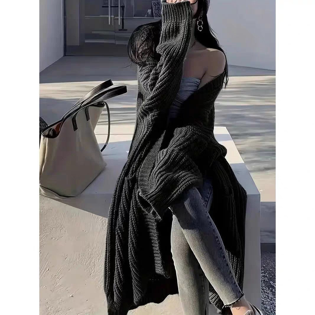 Overknee Sweater Coat Women's Loose Long-sleeved Knitted Cardigan