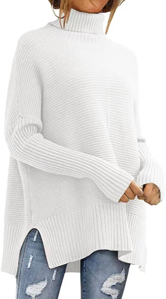 Women's Oversized Turtleneck Sweaters Fall Batwing Sleeve Ribbed Tunic Sweater