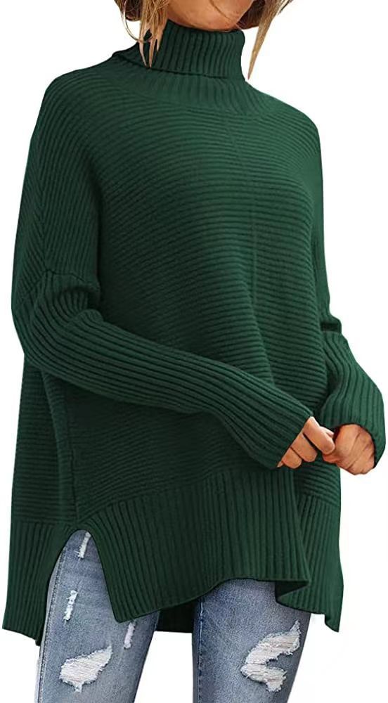 Women's Oversized Turtleneck Sweaters Fall Batwing Sleeve Ribbed Tunic Sweater