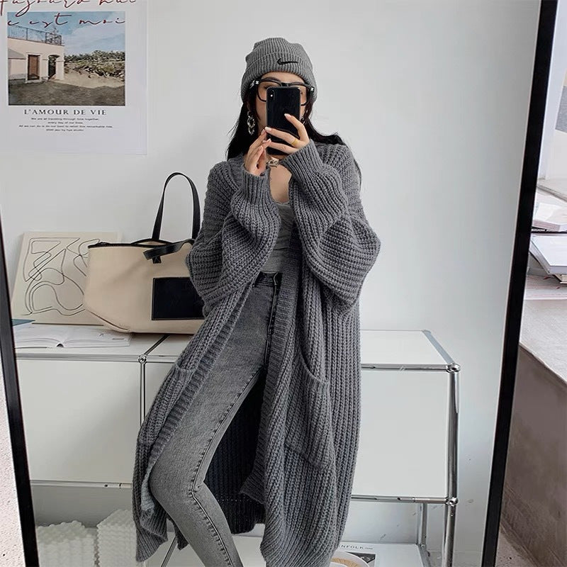 Overknee Sweater Coat Women's Loose Long-sleeved Knitted Cardigan