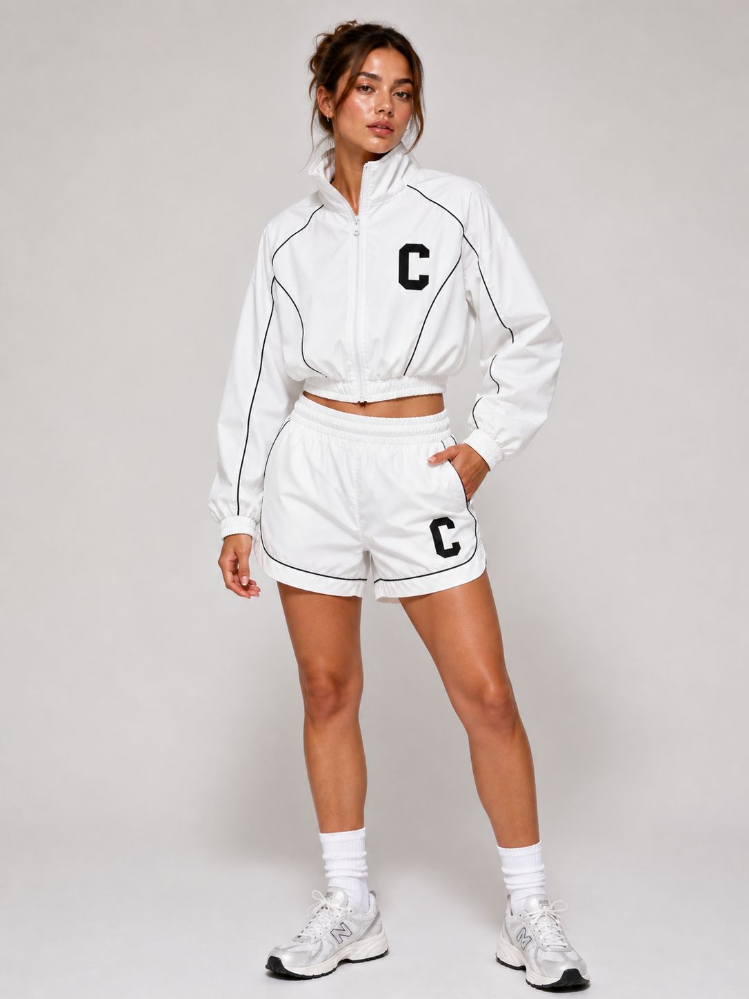 Long Sleeve Piping Shell Jacket & Shorts Co-Ord