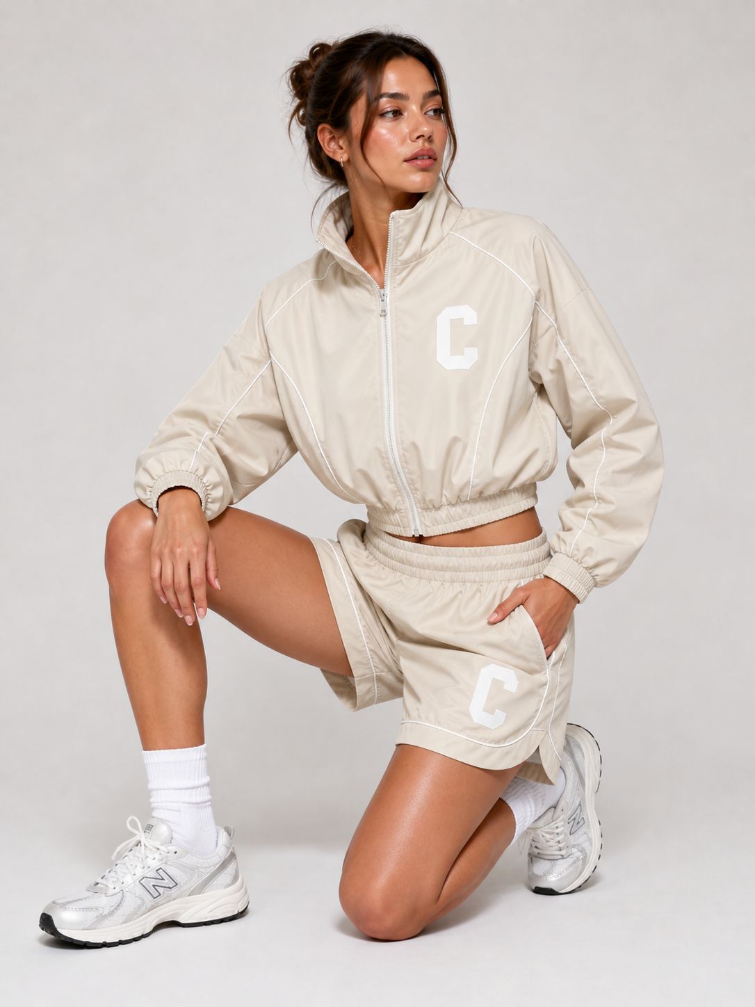 Long Sleeve Piping Shell Jacket & Shorts Co-Ord