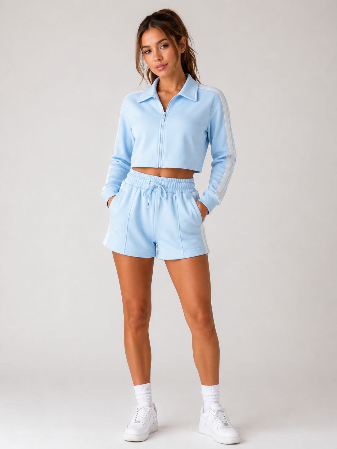 Sporty Side Stripe Detailing Top & Drawstring Shorts