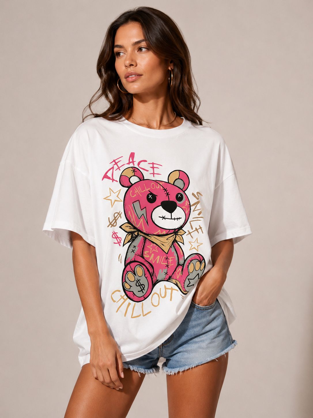 Oversized Graphic Teddy Bear T-Shirt