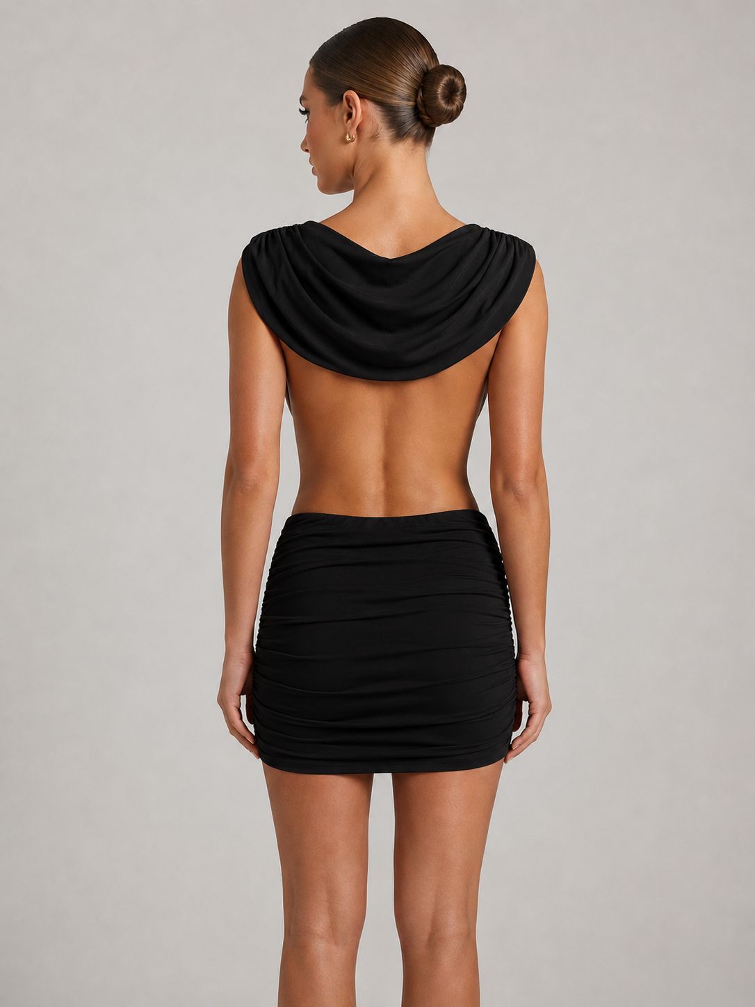 Crossover Draped Ruched Open-Back Mini Dress