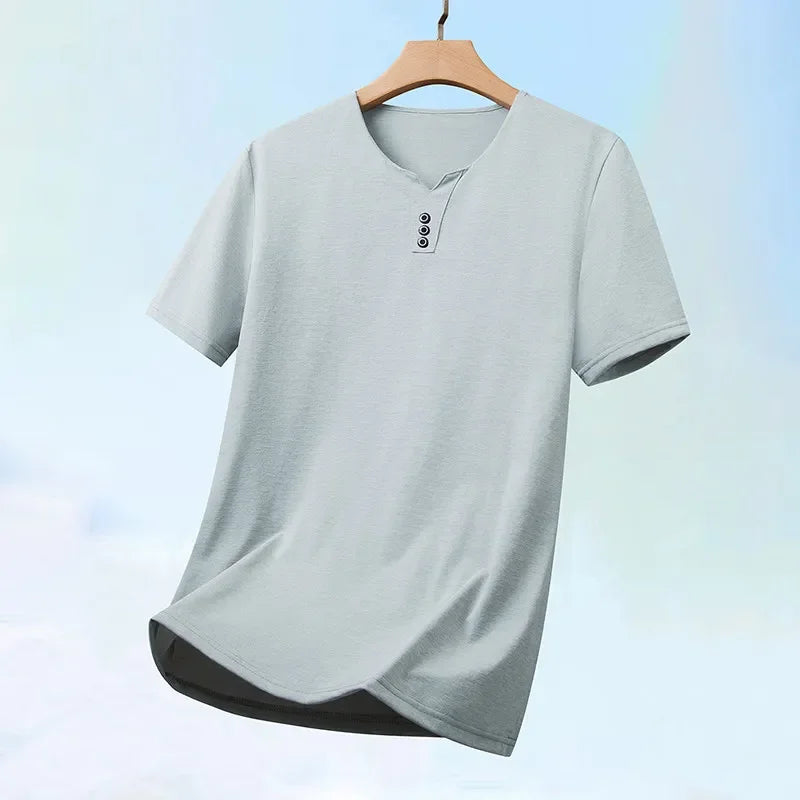 Men’s Three-Button V-Neck T-Shirt – Short Sleeve Top