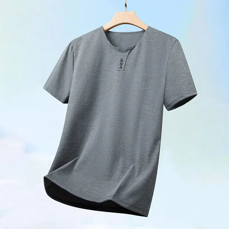 Men’s Three-Button V-Neck T-Shirt – Short Sleeve Top