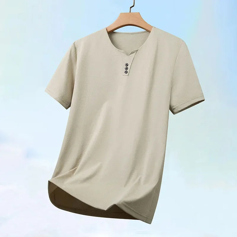 Men’s Three-Button V-Neck T-Shirt – Short Sleeve Top
