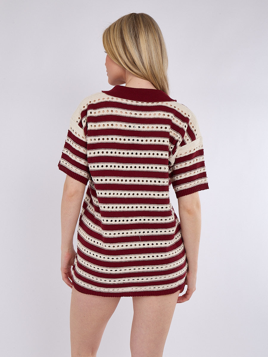 Stripe Crochet Knitted Top and Mirco Shorts