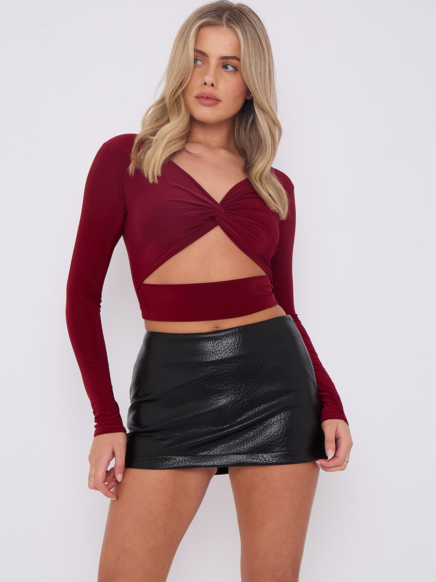 Long Sleeves Twist Knot Cut Out Crop Top