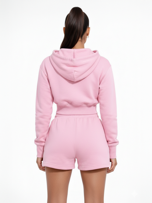 Cropped Zip Up Hoodie & Shorts Co-ord