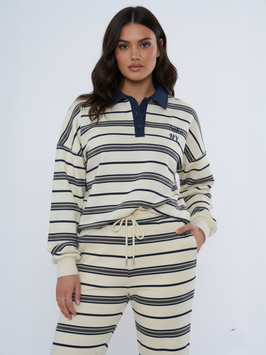 Soho NY Embroidered Rugby Collar Sweatshirt & Trouser Set