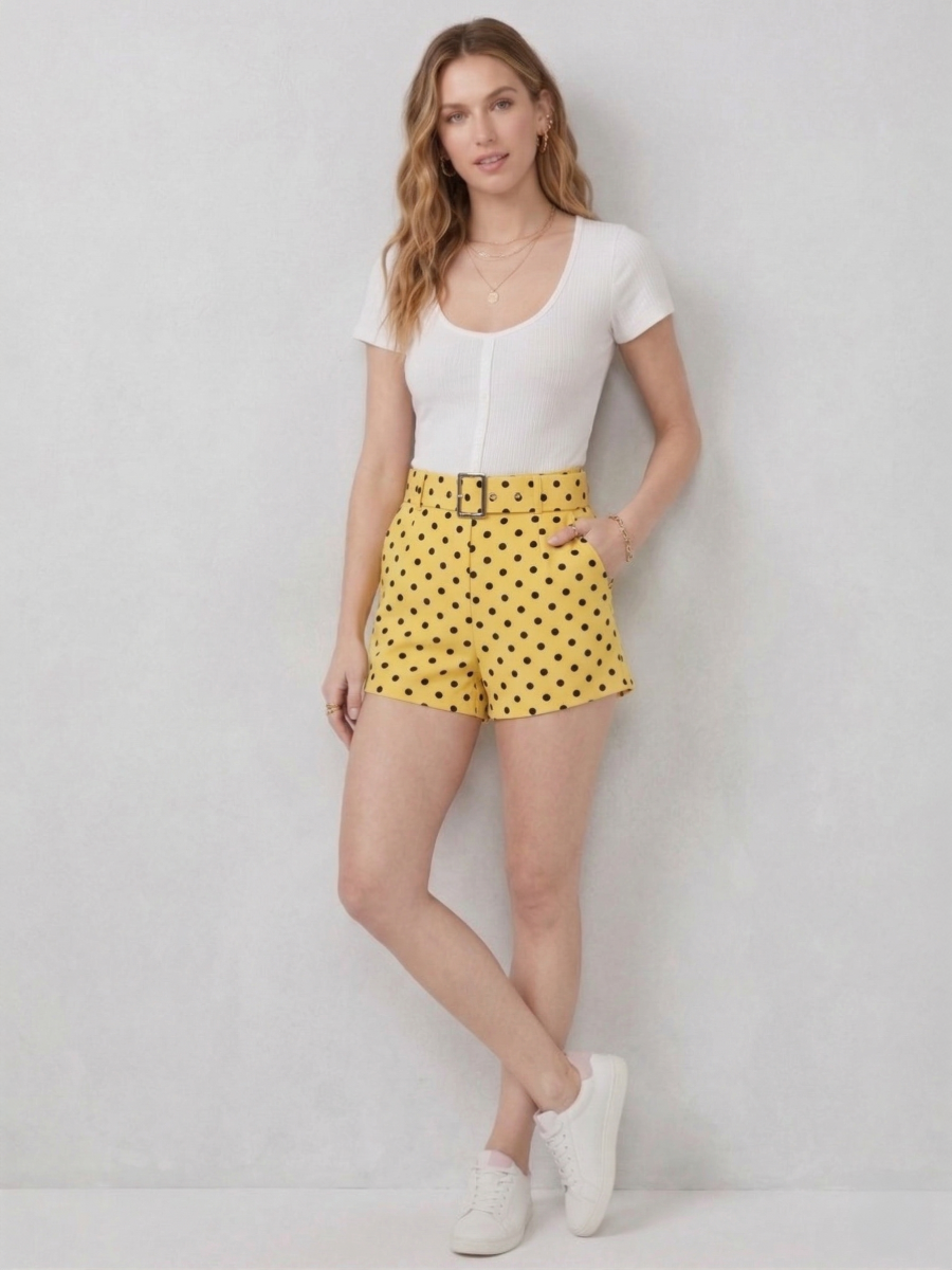Polka Dot Shorts With Belt