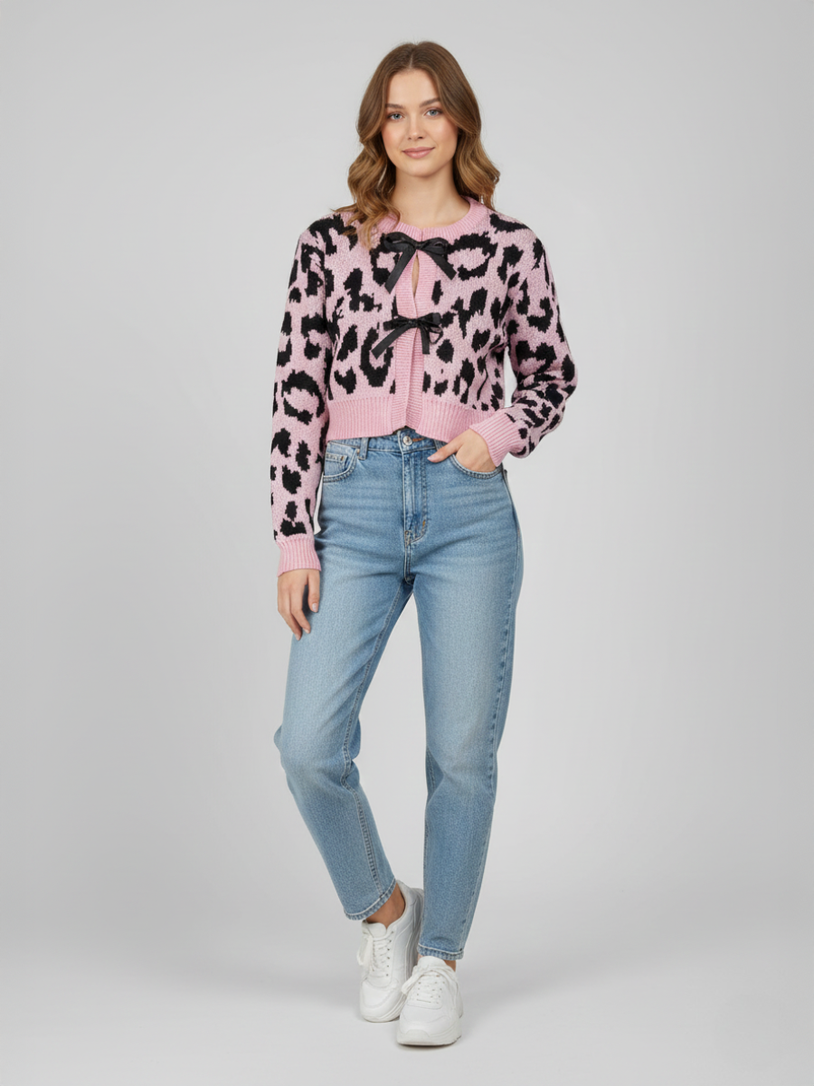 Printed Knitted Lace Up Cardigan