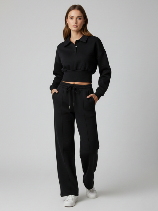 Buttoned Collar Top & Fleece Trouser Co-ord
