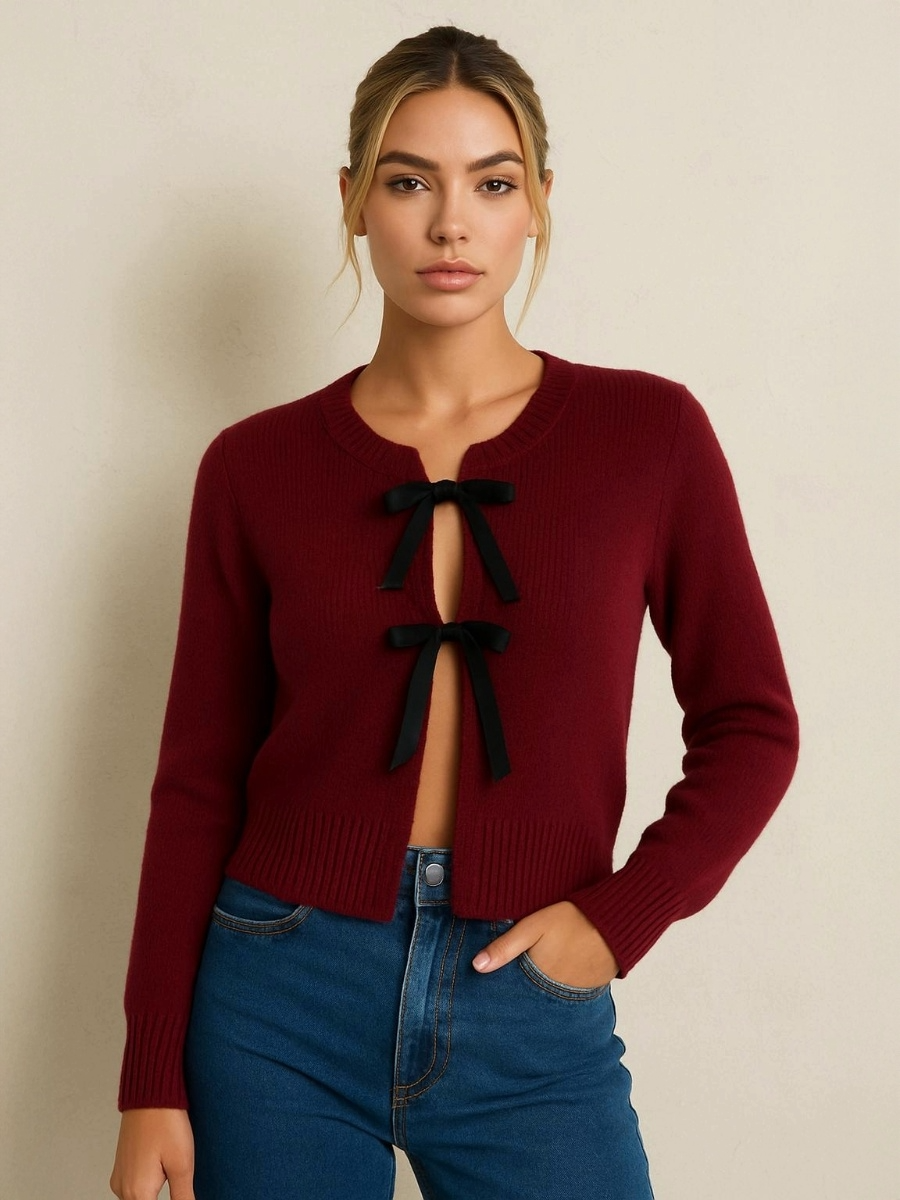 Knitted Lace Up Cardigan