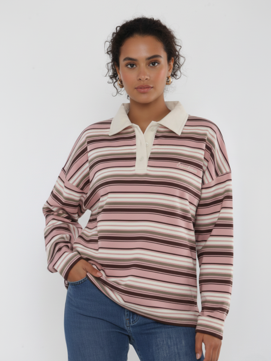 Rugby Collar Stripe Sweatshirt