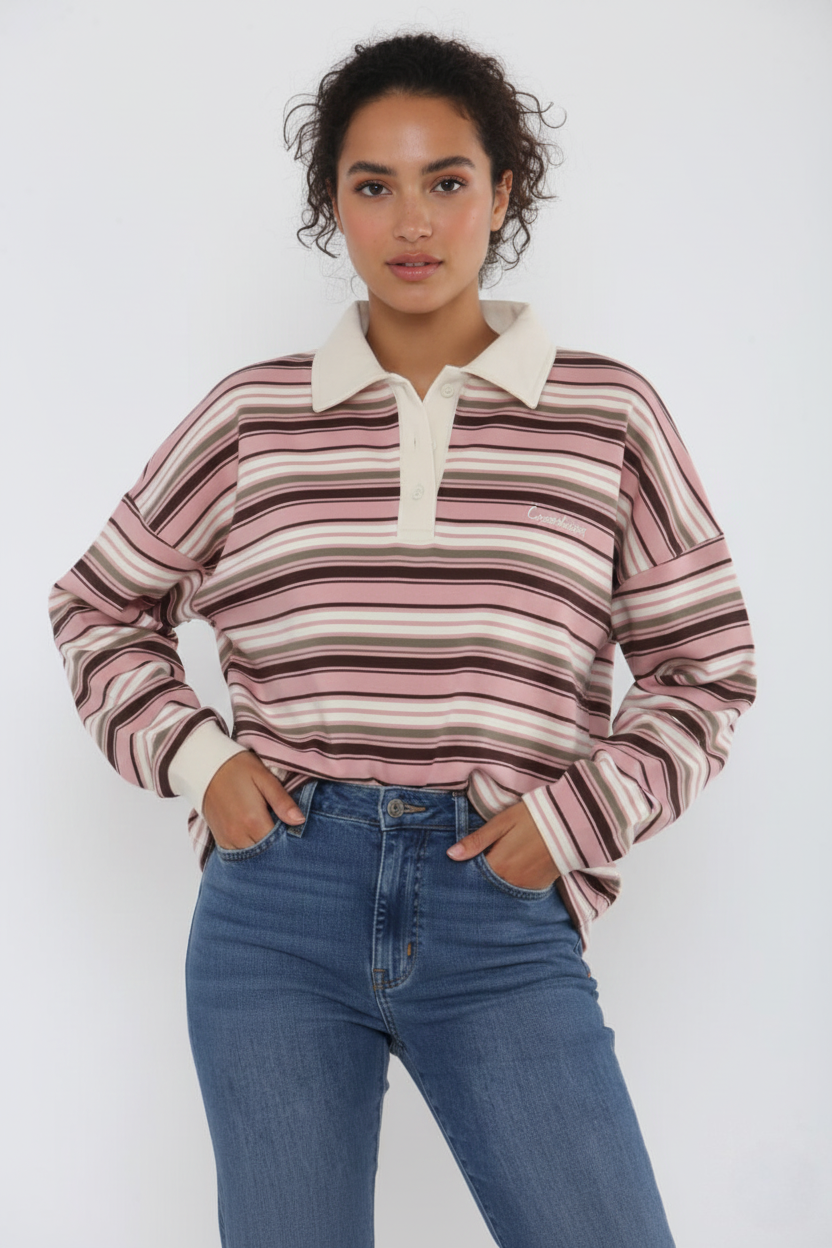 Rugby Collar Stripe Sweatshirt