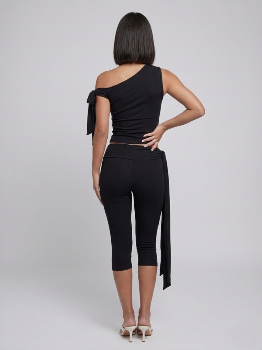 Slinky Tie Drop Shoulder Top and 3/4 Legging Co-ord
