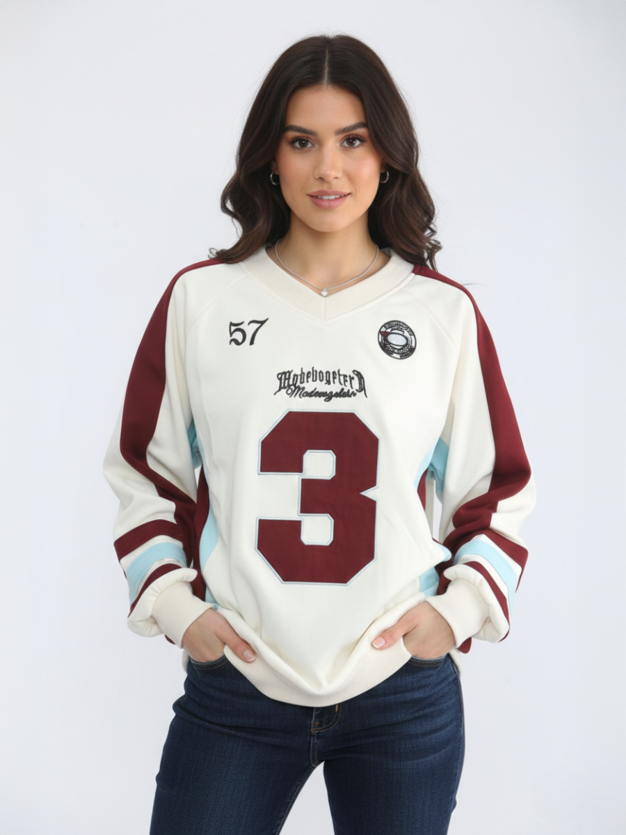 Oversized No.3 Sports V-Neck Sweatshirt