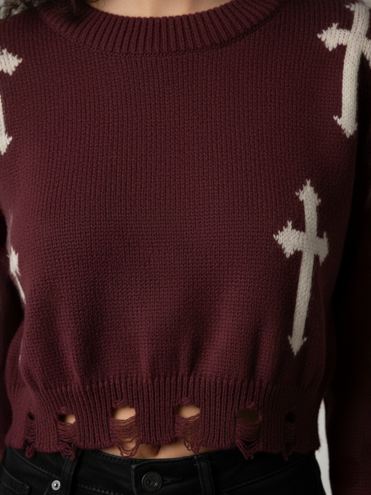 Crucifix Detail Knitted Cropped Jumper