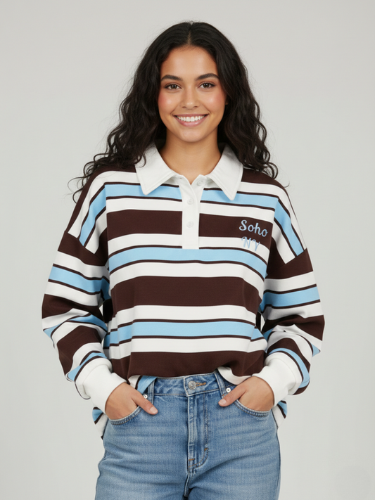 Soho NY Embroidered  Rugby Collar Sweatshirt