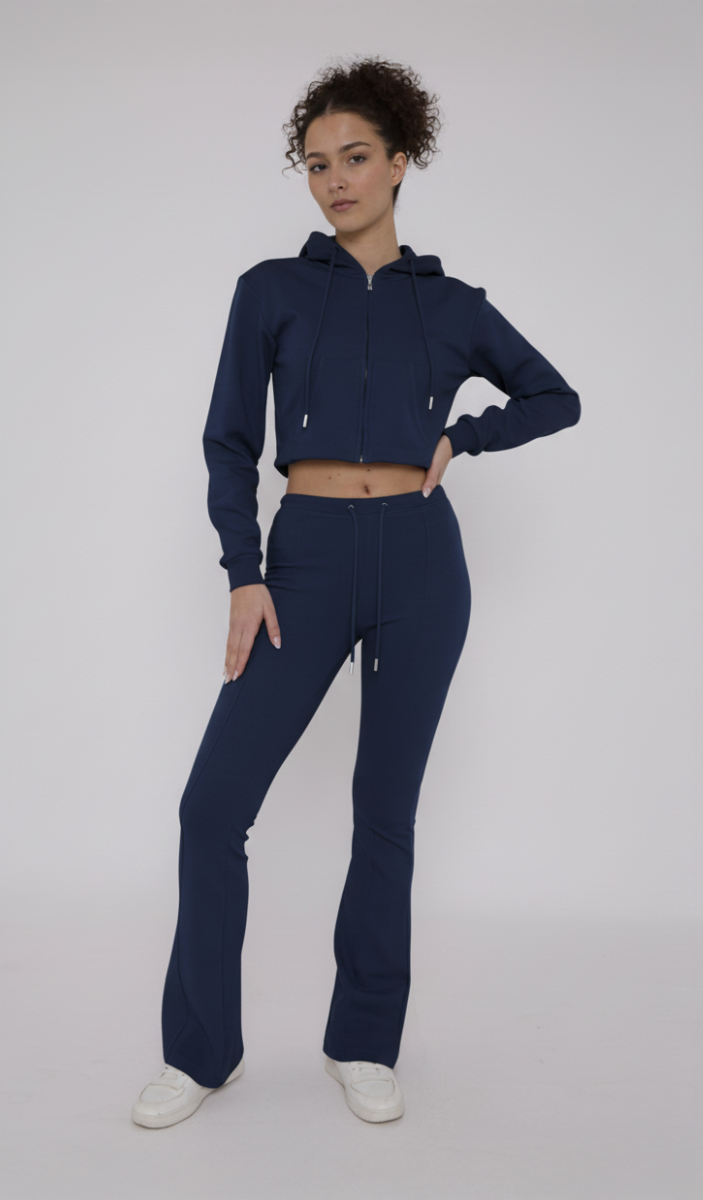 Interlock Cropped Zip Hoodie and Flared Trouser Set