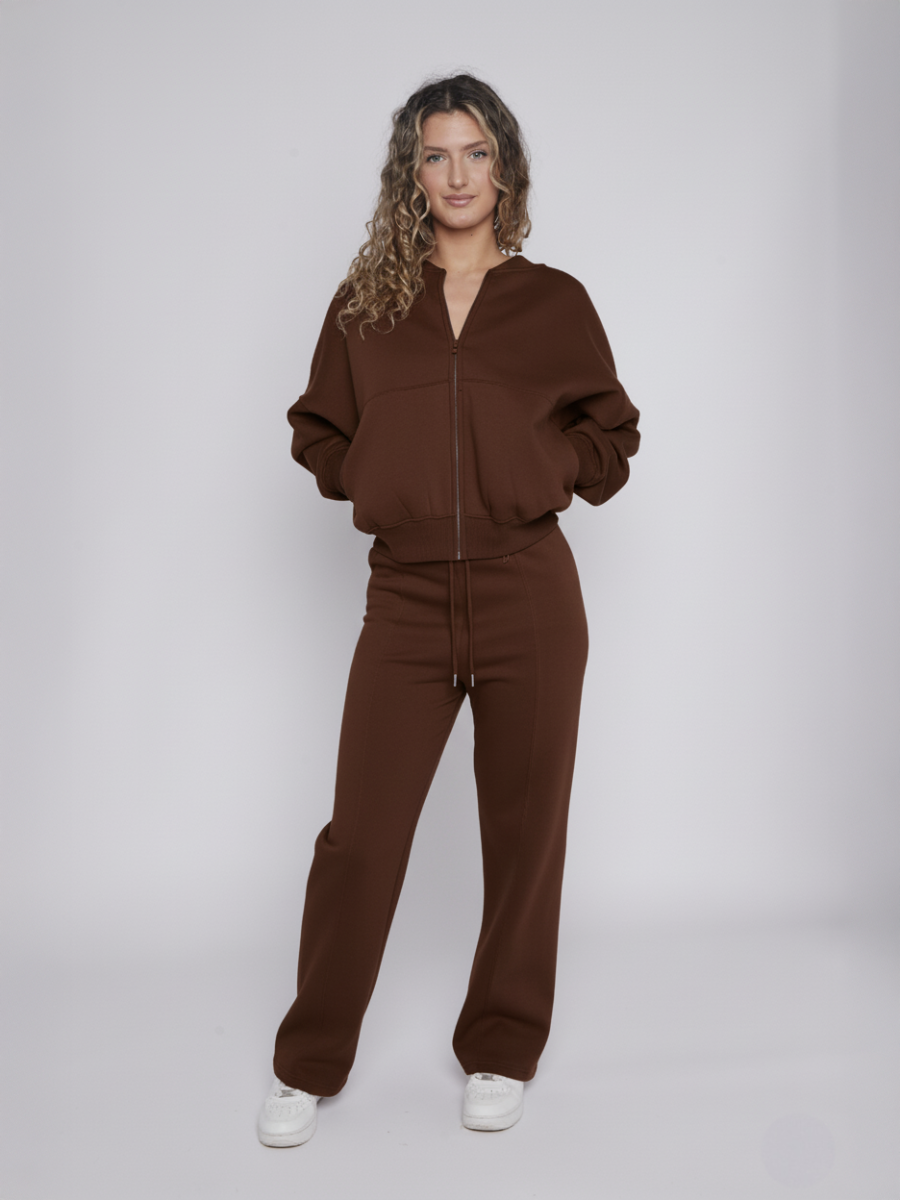 Oversized Bomber Style Fleece Zipper Co-ord
