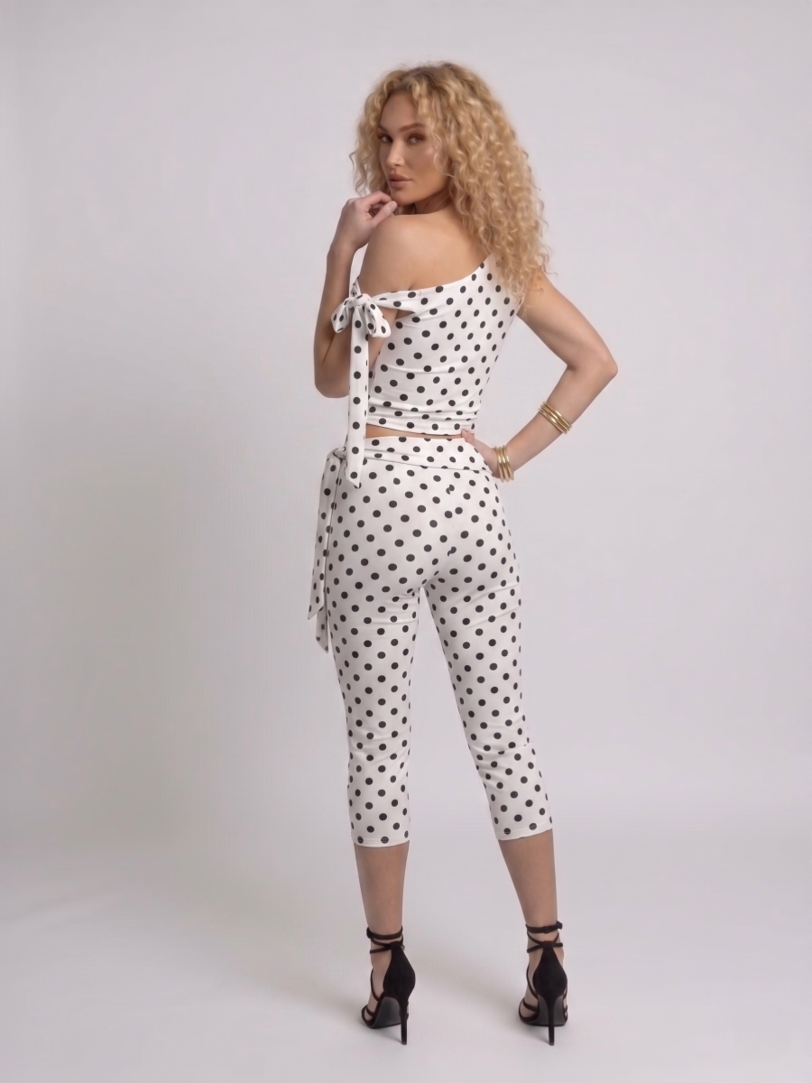 Polka Dot Tie Drop Shoulder Top and 3/4 Legging Co-ord