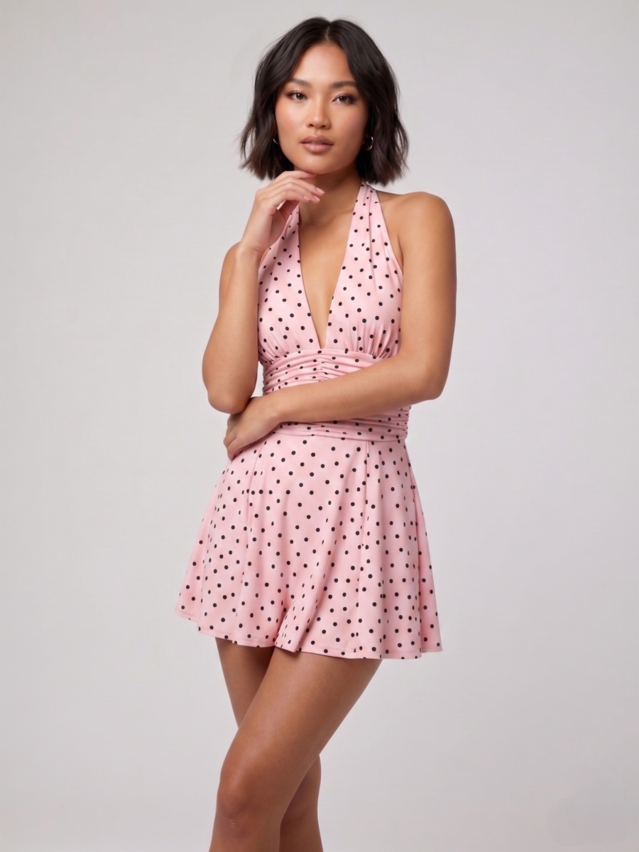 Polka Dot Slinky Halter Neck Mini Dress