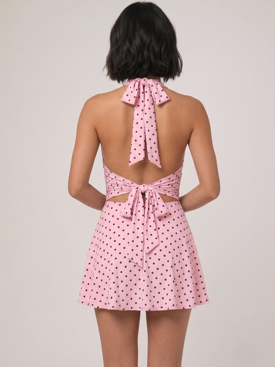 Polka Dot Slinky Halter Neck Mini Dress