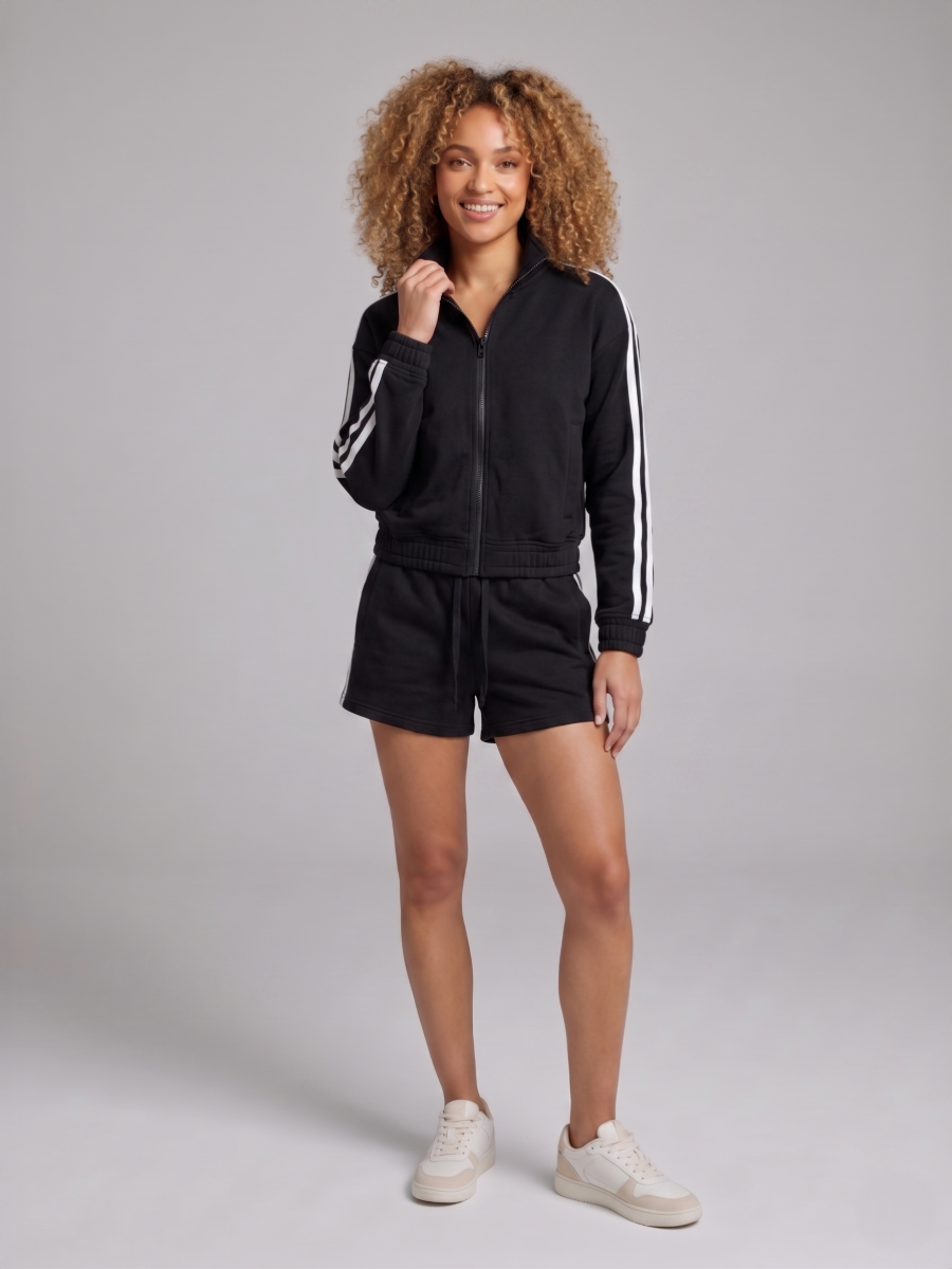 Stripe Detail Top & Shorts Fleece Co-ord