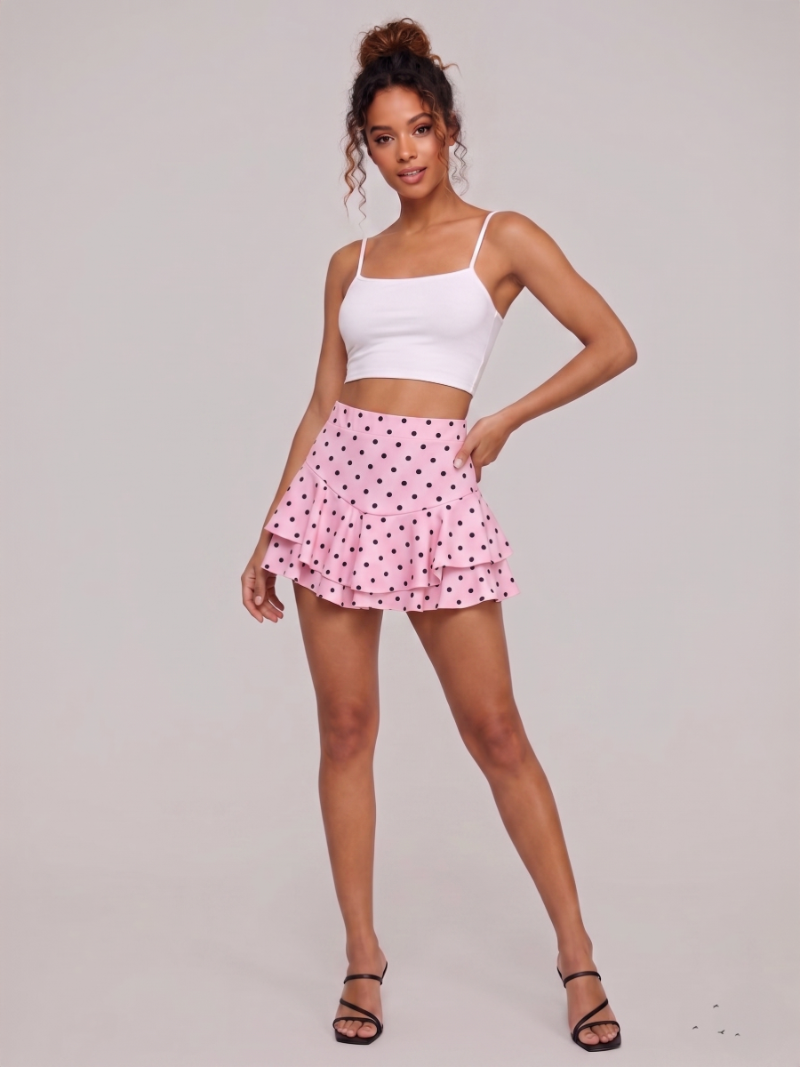 Polka Dot Multi Layer Frill Mini Skort