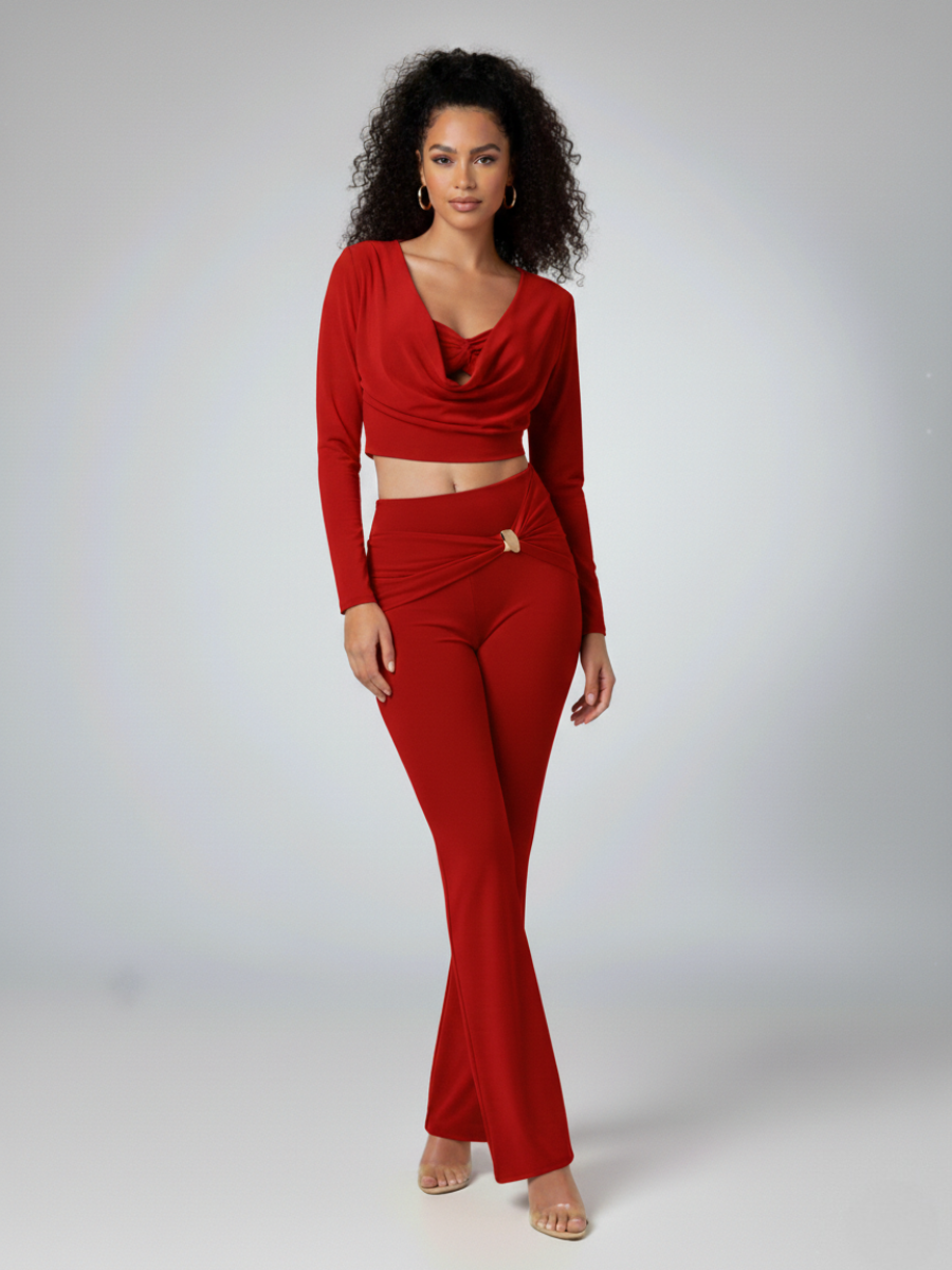 Cowl Neck Crop Top & Flared Trouser Co-ord