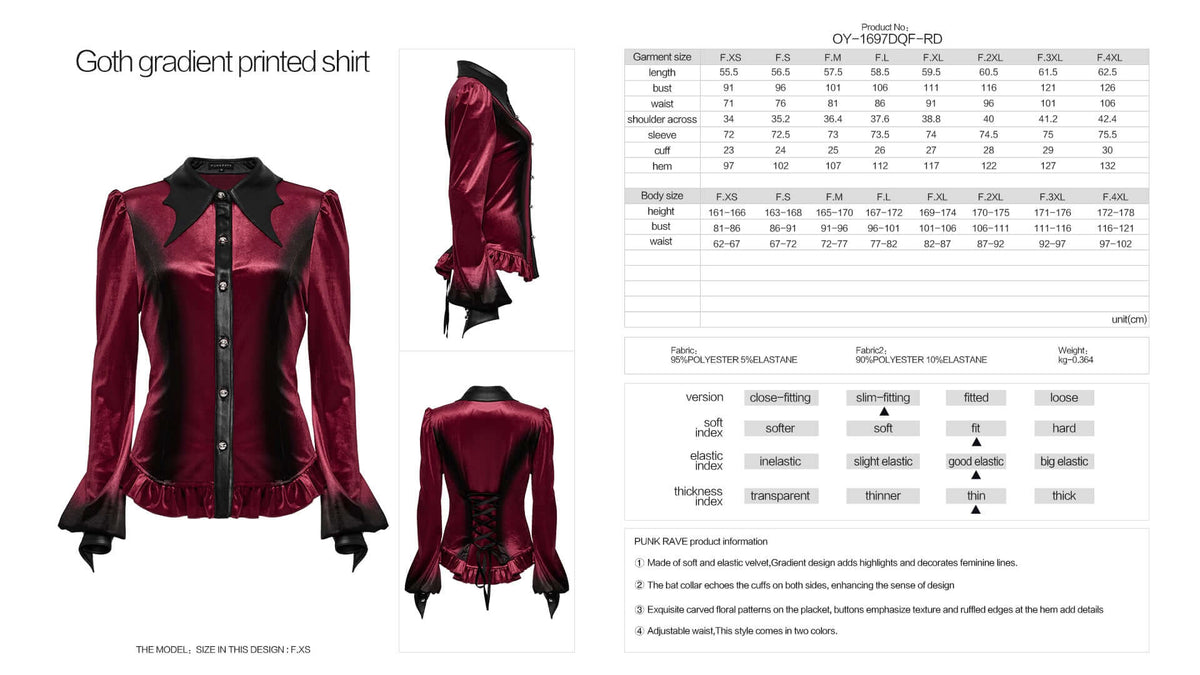 Punk Rave Fawn Gradient Printed Shirt in Red