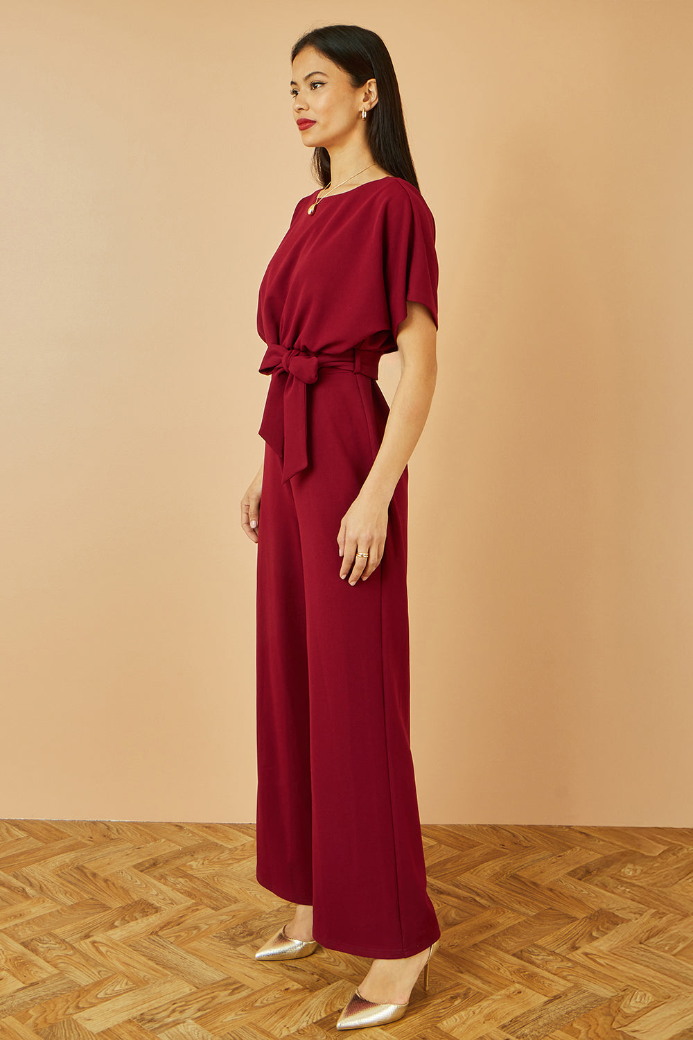 Yumi Burgundy Batwing Stretch Jumpsuit