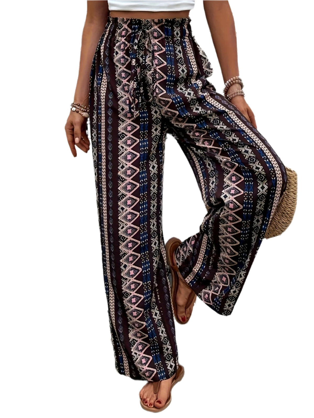 Bohemian Print Loose-fitting Wide-leg Trousers