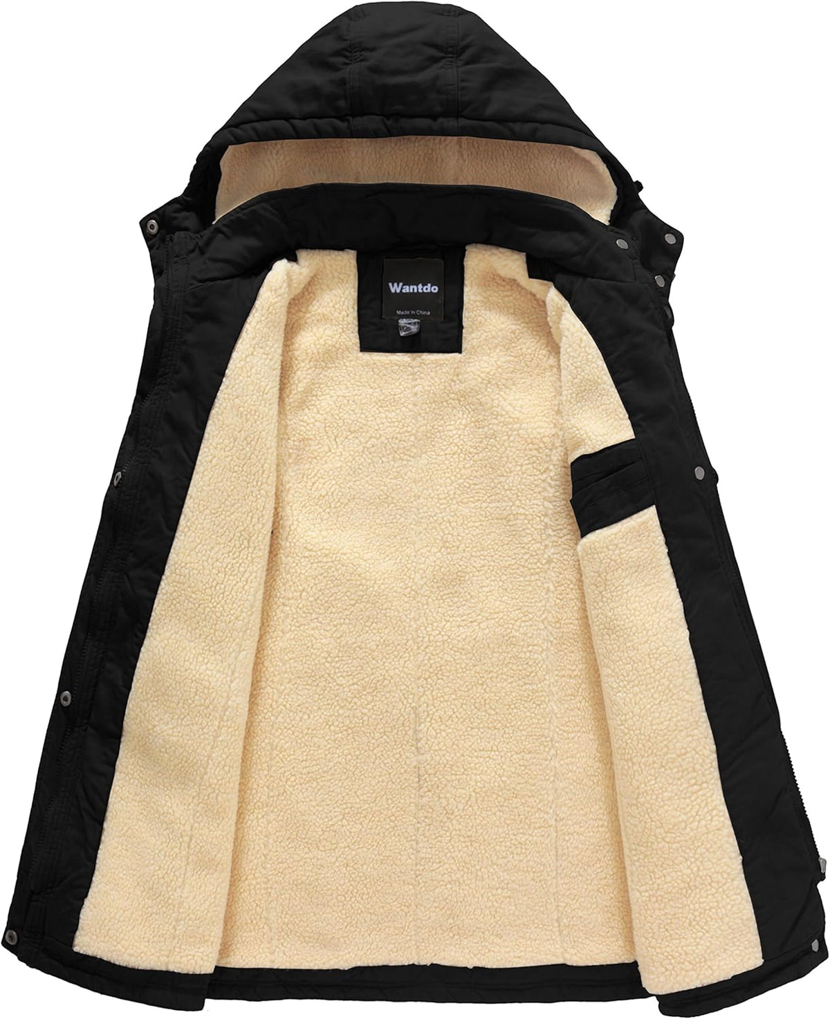 Womens Winter Parka Coat Sherpa Lined Hooded Twill Cotton Size L Black