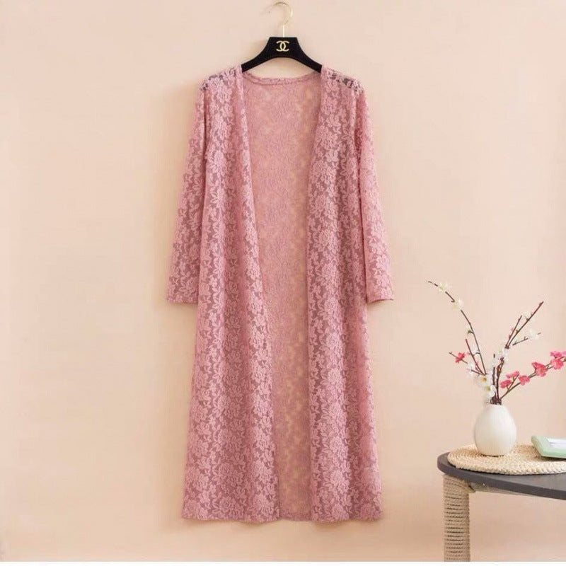Lace Trench Coat Long Sleeve Shawl Mid-length Plus Size