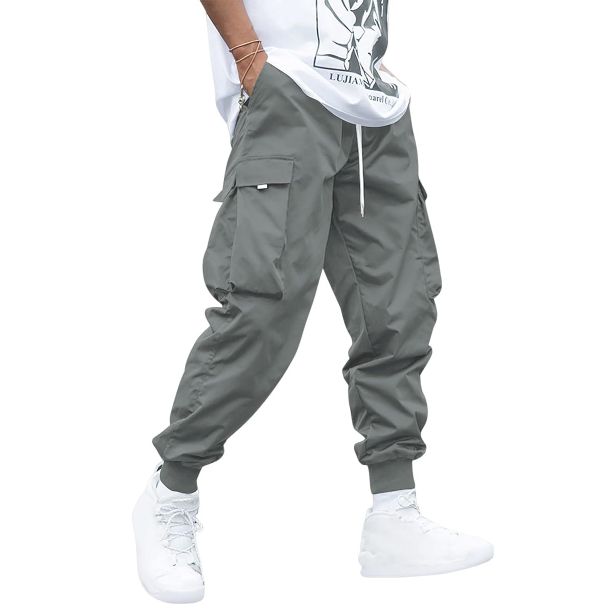 Multi-pocket Cargo Pants Men's Casual Hip-Hop Drawstring Trousers Outdoor Streetwear Sports Pant