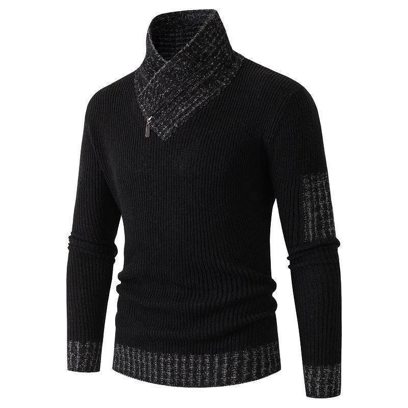 Men's Slim Knit Pullover Sweater with Scarf Collar – Long Sleeve Casual