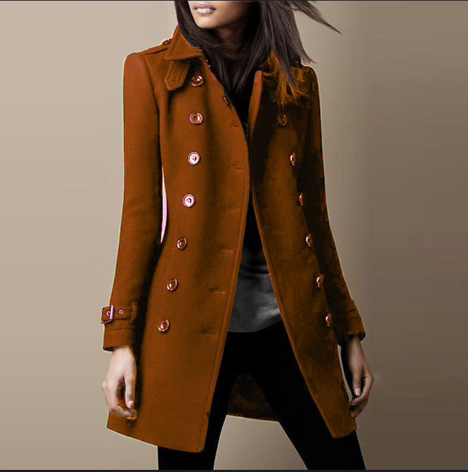 Streetwear Women Jackets Lined Double-breasted Ladies Loose Wool Overcoat Elegant Lapel Solid Pocketed Coats For Autumn Winter