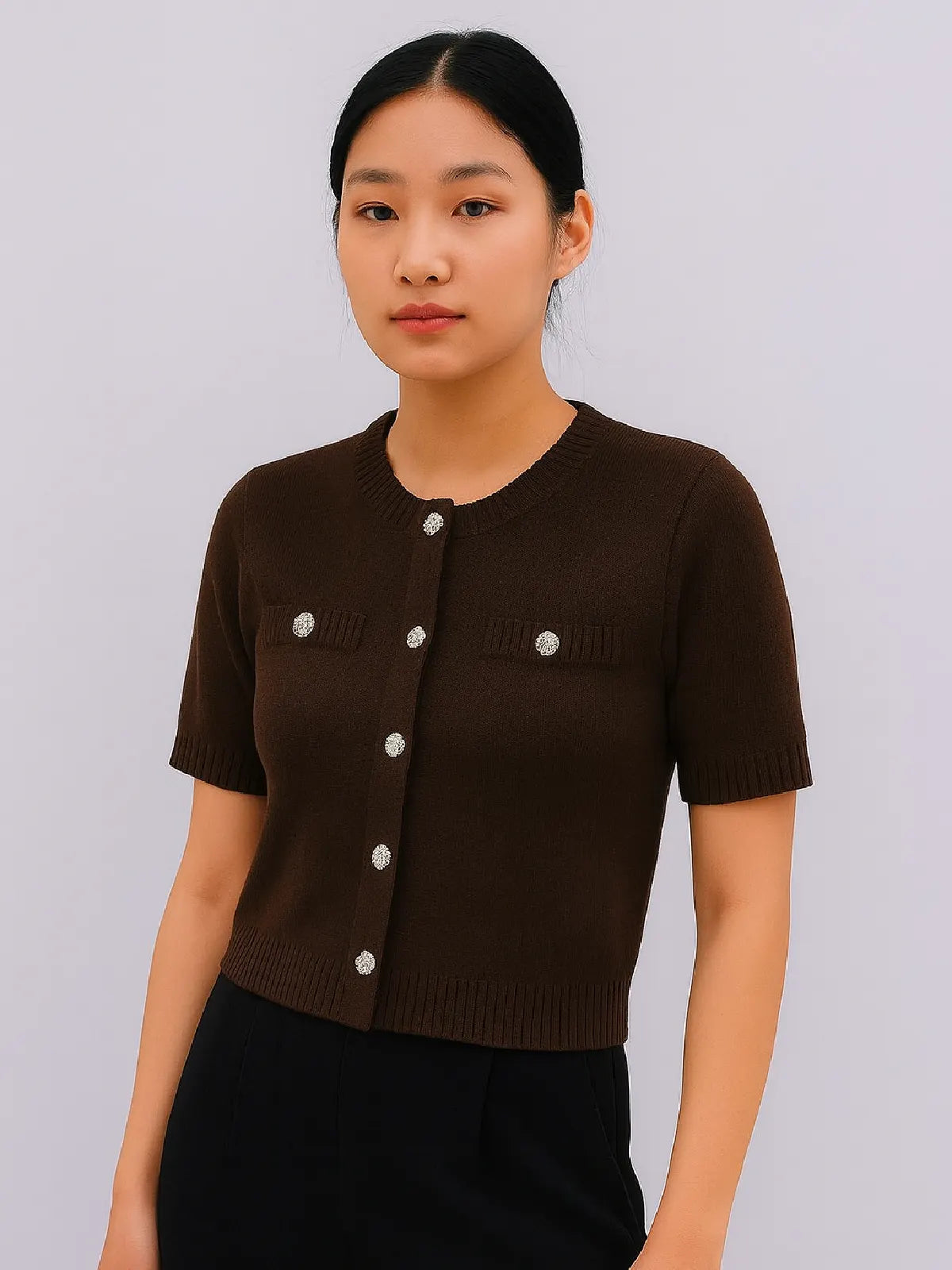 Ladies Short Sleeve Button Cardigan