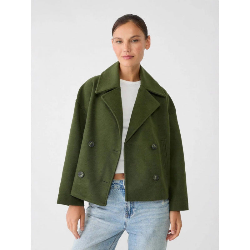 Ins Double-breasted Lapel Blazer Jacket Fashion Loose Woolen Short Coat Elegant Commuting Women's Clothing