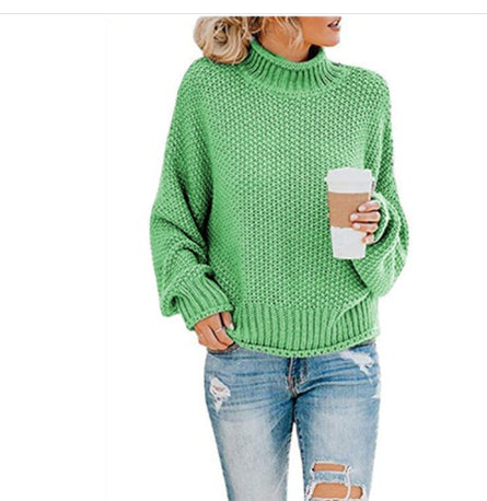 Solid Turtleneck Pullover Sweater Winter Fashion Casual Knitted Long-Sleeved Top Women's Clothing